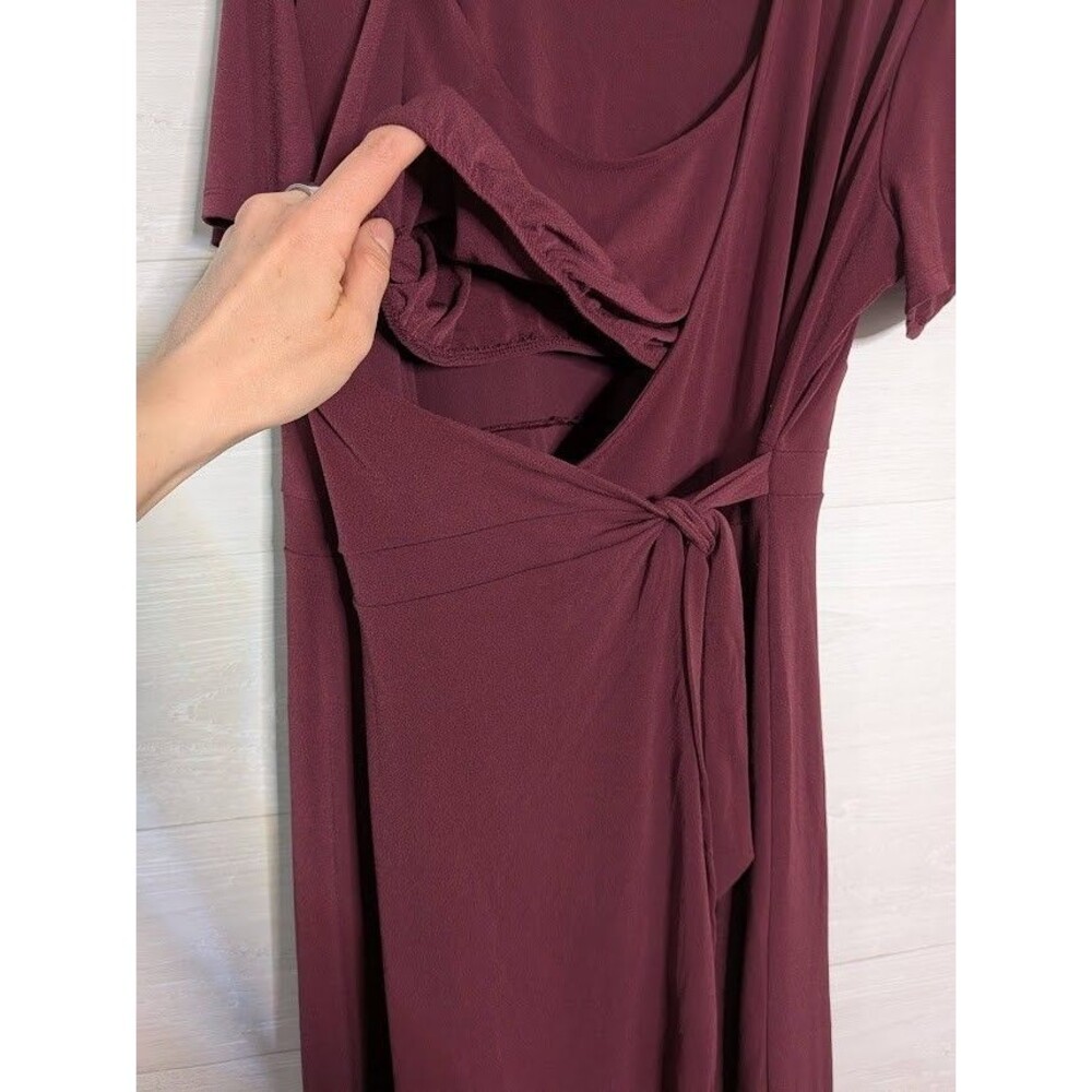 Motherhood Maternity Nursing Dress XL Burgundy Faux Wrap Hi-Low Ruffle Hem